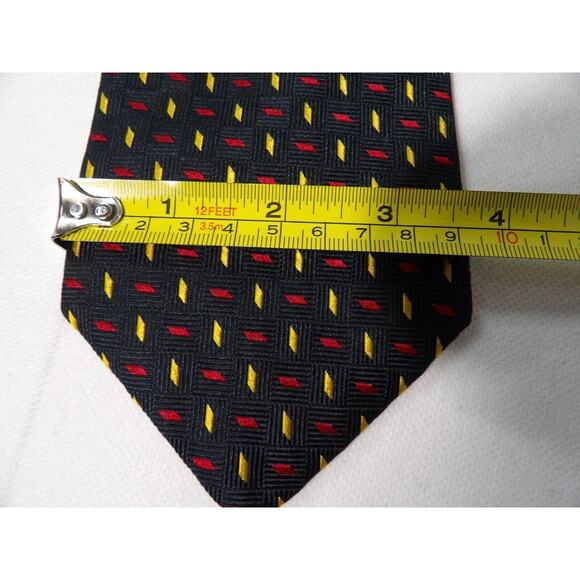 Brooks Brothers Makers Neck Tie Silk Black Yellow Red Pin Dot Woven Geometric - Picture 4 of 7